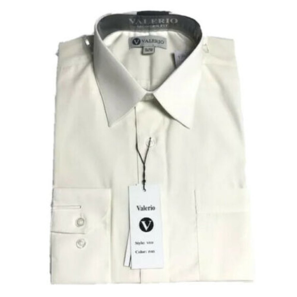 Valerio Men Ivory Dress Shirt Convertible Cuff Modern Fit Sizes 15.5 - 20.5